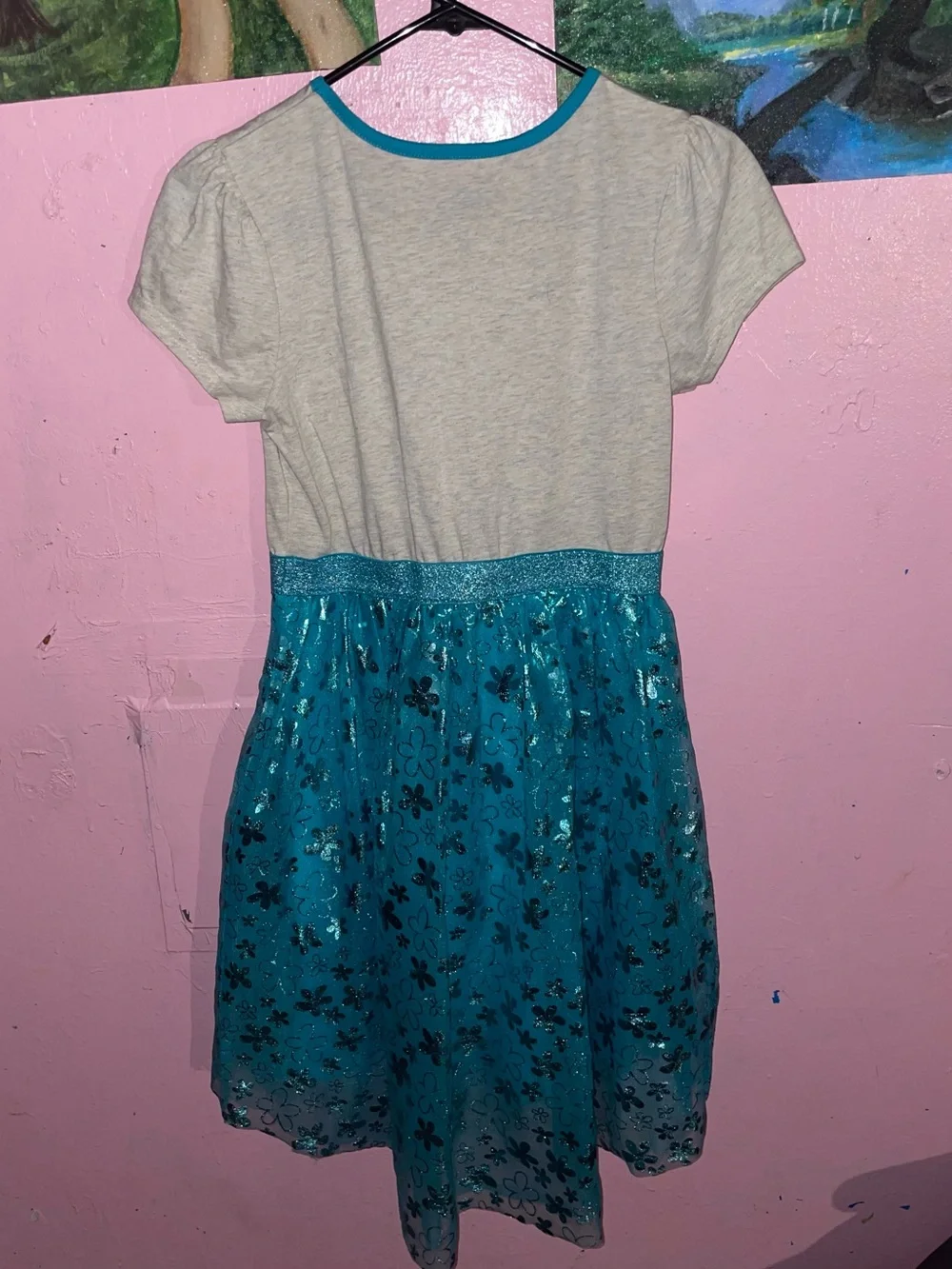 NWOT DreamWorks Trolls Hugs All Around Girls Dress Size (14-16) Teal Sparkle